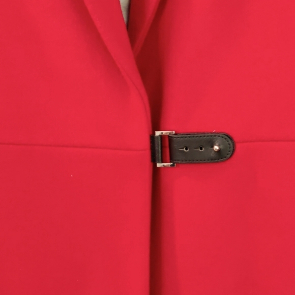 NWT Calvin Klein Leather closure True Red Wool Coat - Picture 2 of 7